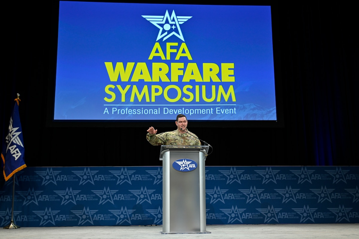 Chief of Space Operations Gen. Chance Saltzman delivers a keynote speech “Guardians in the Fight” during the Air and Space Forces Association 2023 Warfare Symposium in Aurora, Colo., March 7, 2023. (U.S. Air Force photo by Eric Dietrich)