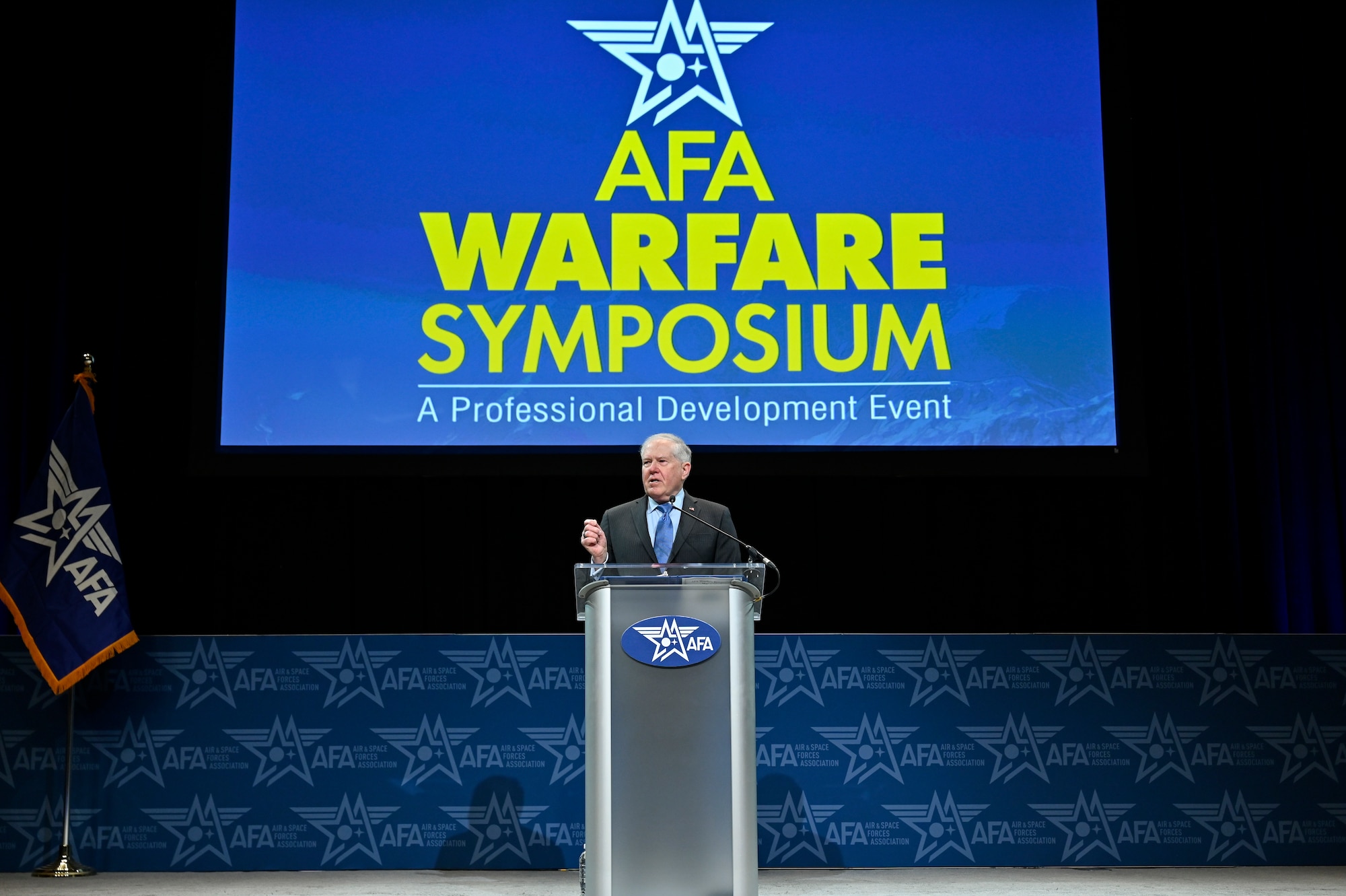 Secretary of the Air Force Frank Kendall delivers a keynote speech “One Team, One Fight” during the Air and Space Forces Association 2023 Warfare Symposium in Aurora, Colo., March 7, 2023. (U.S. Air Force photo by Eric Dietrich)