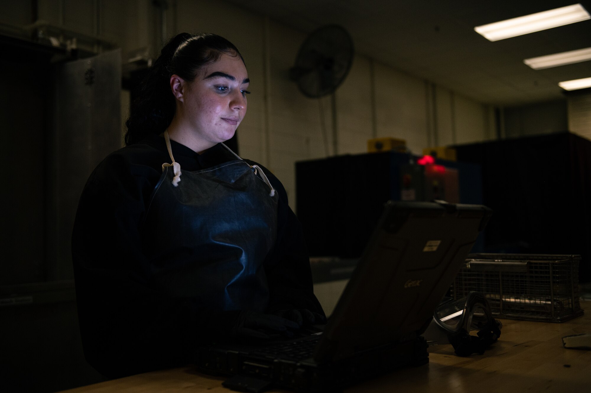 Woman logs onto computer
