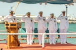 230228-N-NO841-0081 JOINT BASE PEARL HARBOR-HICKAM (Feb. 28, 2023) The official party salutes during a change of command ceremony for the Virginia-class attack submarine USS Missouri (SSN 780) on Joint Base Pearl Harbor-Hickam, Hawaii, Feb. 28, 2023. Missouri is the seventh Virginia-class submarine and the fourth U.S. Navy ship to be named for the state of Missouri. (U.S. Navy photo by Torpedoman 3rd Class Tommy Heng)