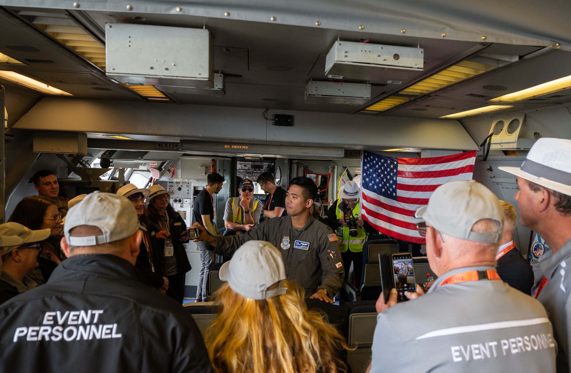 A U.S. Air Force KC-10 Extender pilot discusses the capabilities of the aircraft with event volunteers during the 2023 Australian International Airshow and Aerospace & Defence Exposition—AVALON 23—at Avalon International Airport, March 2, 2023. The Department of Defense supported AVALON 23 with approximately 300 personnel and a number of various aircraft to include the F-22 Raptor, KC-46 Pegasus, C-17 Globemaster III, AH-64 Apache, M142 HIMARS among many others. The KC-10 is an Air Mobility Command advanced tanker and cargo aircraft designed to provide increased global mobility for U.S. armed forces. (U.S. Air Force photo by Tech. Sgt. Hailey Haux)