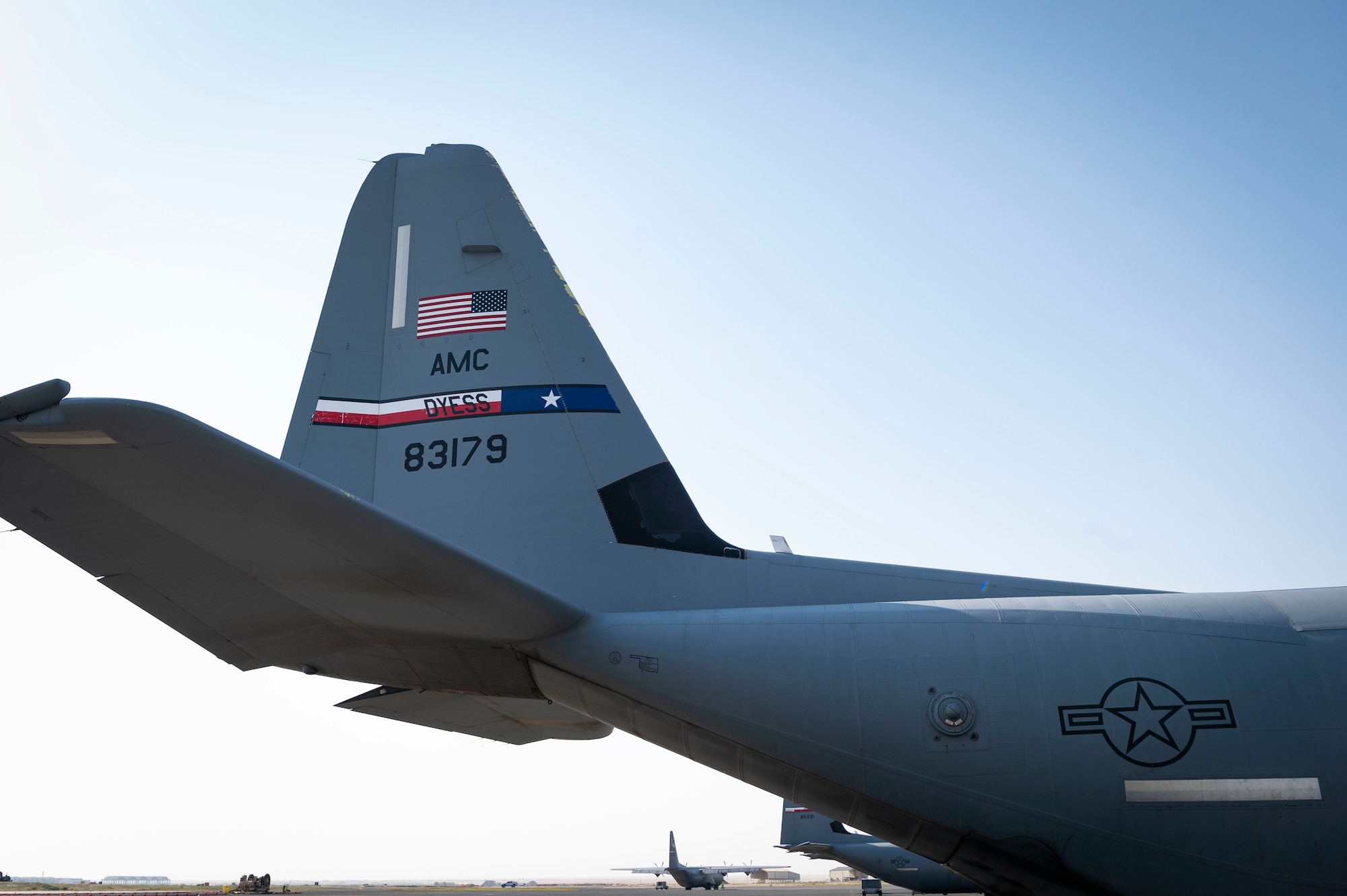 A C-130J Super Hercules assigned to the 39th Expeditionary Airlift Squadron is parked on the flightline at Ali Al Salem Air Base, Kuwait, March 2, 2023.
