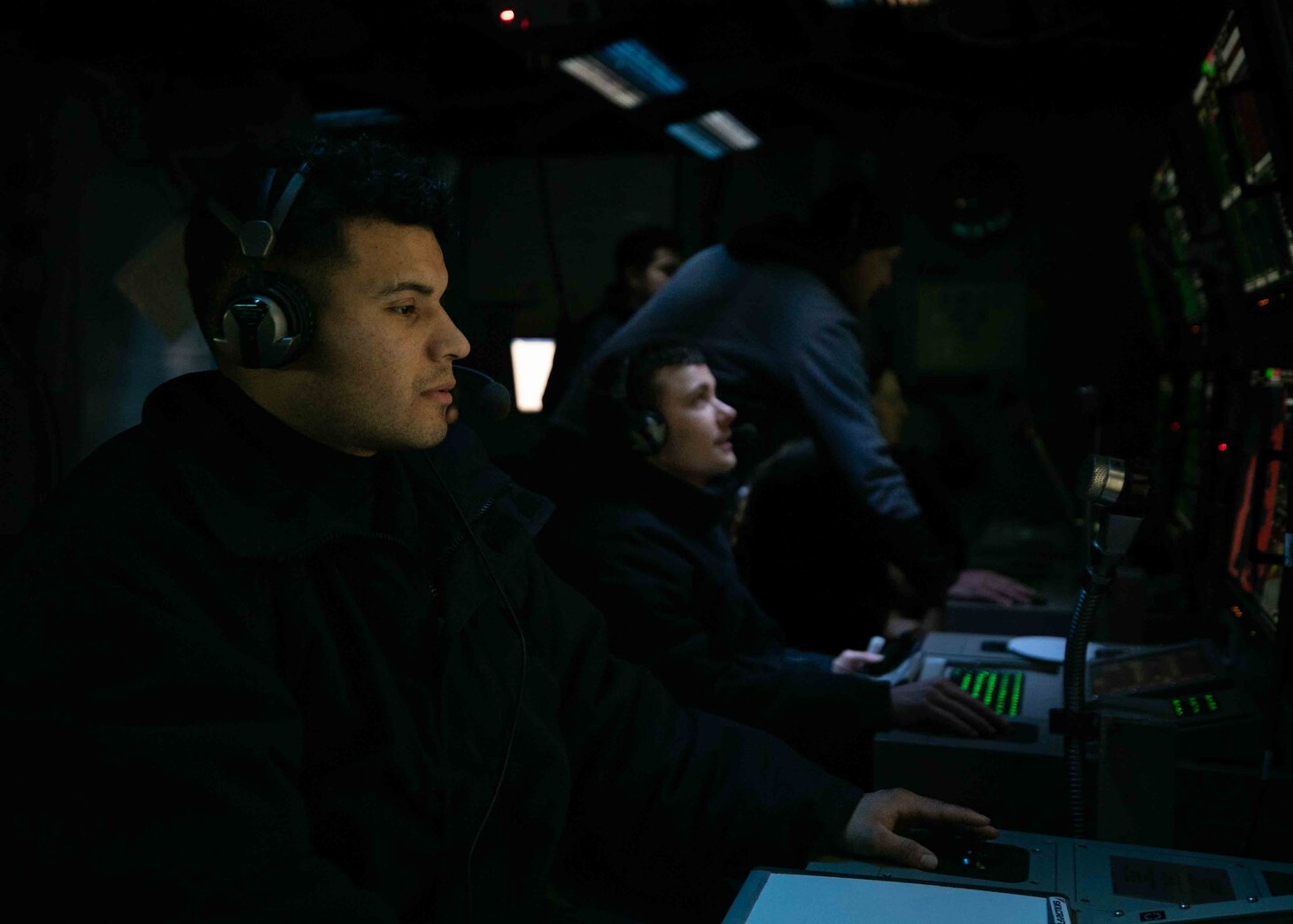 (March 8, 2023) Sonar Technician (surface) 2nd Class Jose McCarthy scans beams to search for underwater contacts aboard the Arleigh Burke-class guided-missile destroyer USS Arleigh Burke (DDG 51) during exercise Joint Warrior 23-1, March 8, 2023. Arleigh Burke is on a scheduled deployment in the U.S. Naval Forces Europe area of operations, employed by U.S. Sixth Fleet to defend U.S., allied and partner interests.