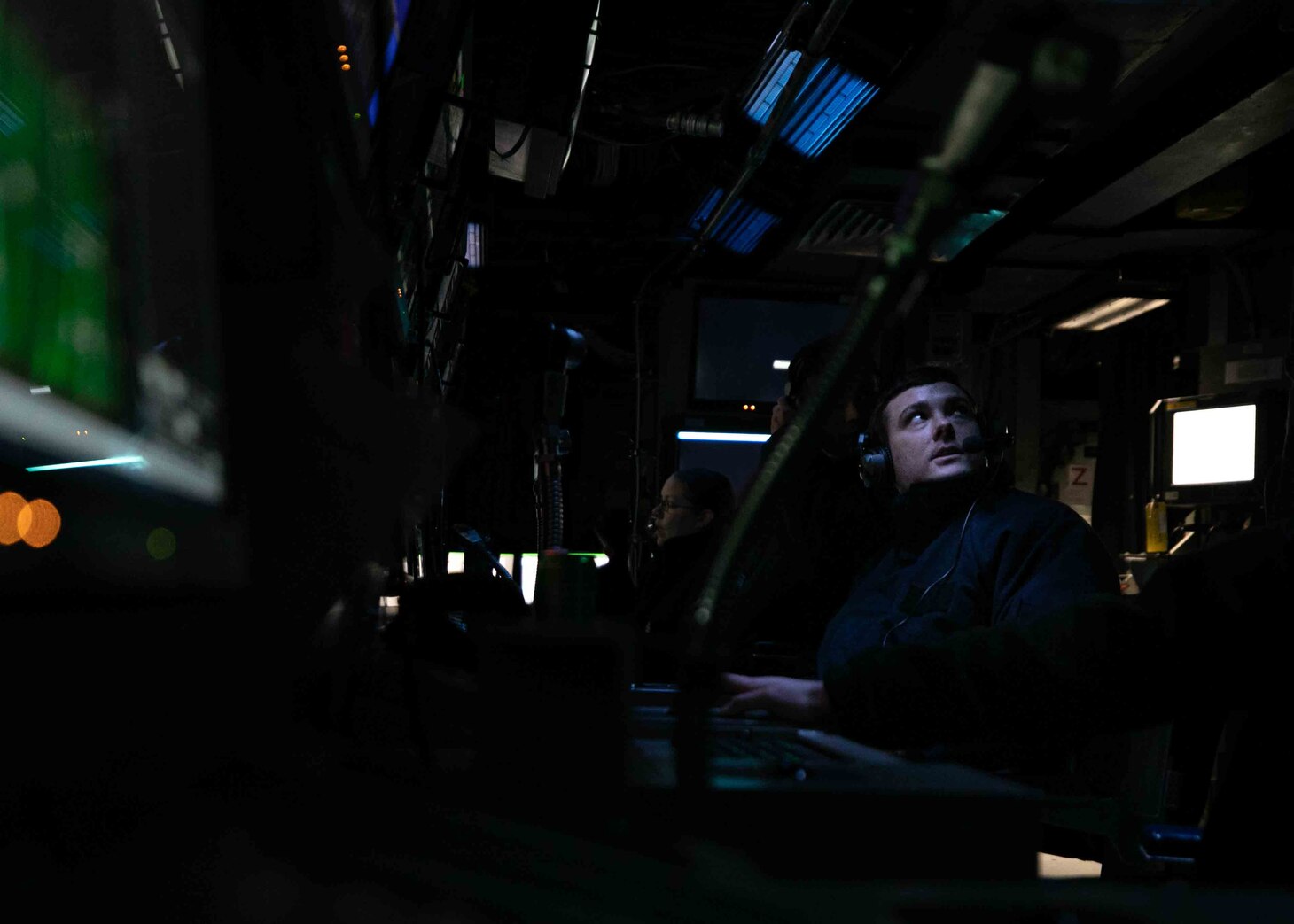 (March 8, 2023) Sonar Technician (surface) 2nd Class Corey Miller scans beams to search for underwater contacts aboard aboard the Arleigh Burke-class guided-missile destroyer USS Arleigh Burke (DDG 51) during exercise Joint Warrior 23-1, March 8, 2023. Arleigh Burke is on a scheduled deployment in the U.S. Naval Forces Europe area of operations, employed by U.S. Sixth Fleet to defend U.S., allied and partner interests.