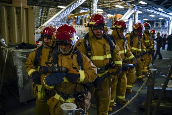 Sailors Aboard USS Oakland Conduct a Damage Control Training Walkthrough