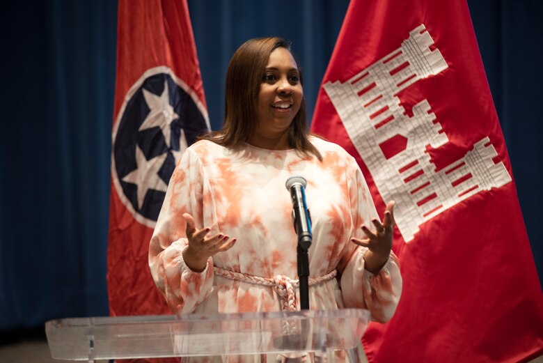 District 32 Metro Nashville Councilwoman Joy Styles talks about the revitalization and growth driven by large and small businesses in the diverse town of Antioch during the U.S. Army Corps of Engineers Nashville District’s Small Business Industry Day March 6, 2023, at Tennessee State University in Nashville, Tennessee. (USACE Photo by Lee Roberts)