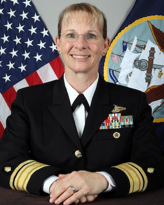 Rear Adm. Pamela Miller poses for an official Navy photograph