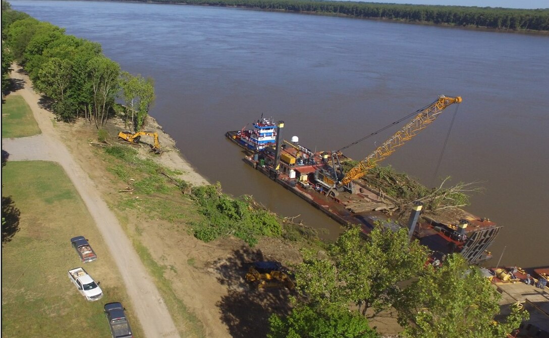 Channel Improvement Projects discussed during the Channel Improvement Team Meeting included Articulated Concrete Mattress operations, Mat Loading Unit operations, Bank Grading Unit Operations, and the Clearing and Snagging Unit operations, among other projects forecasted for the upcoming year.