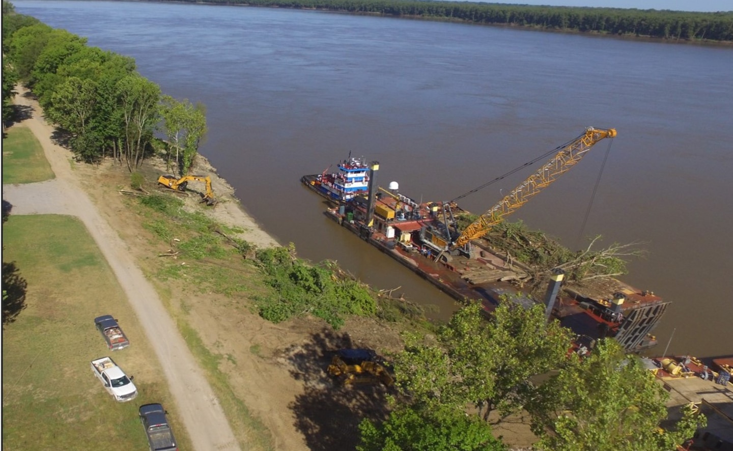 Channel Improvement Projects discussed during the Channel Improvement Team Meeting included Articulated Concrete Mattress operations, Mat Loading Unit operations, Bank Grading Unit Operations, and the Clearing and Snagging Unit operations, among other projects forecasted for the upcoming year.
