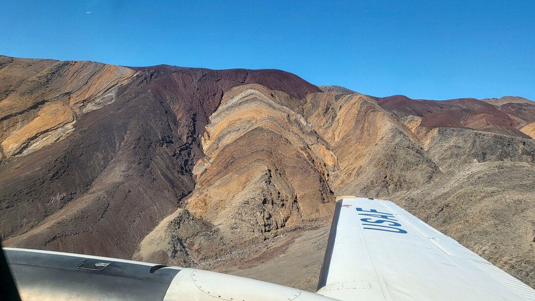 Rainbow Canyon, a geological feature in Death Valley National Park, can be seen during the Sidewinder low level flight survey through the Southern California wilderness.
