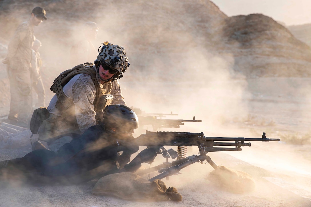 U.S. Marines assigned to Fleet Anti-Terrorism Security Team Central Command and members of the Royal Oman Police Special Task Unit participate in a live fire range as part of exercise Invincible Sentry 23 in Oman, Feb. 19, 2023. IS23 is a recurring exercise held with different partner nations each year within U.S. Central Command’s area of responsibility to evaluate the readiness and capabilities of U.S. and Omani forces responding to a regional emergency.