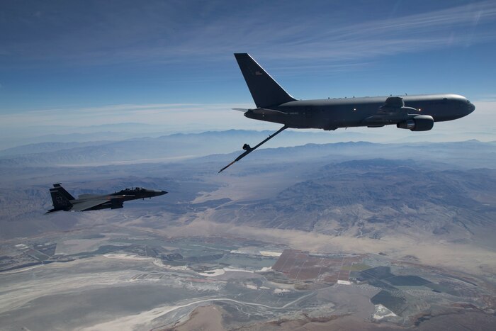 A KC-46A Pegasus assigned to the 22nd Air Refueling Wing, McConnell Air Force Base, Kan., takes off