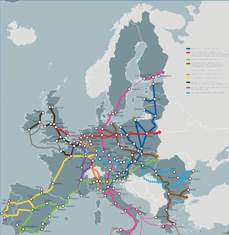 Trans-European Transport Network (TEN-T) map. Image by: European Commission, European Union. December 20, 2013