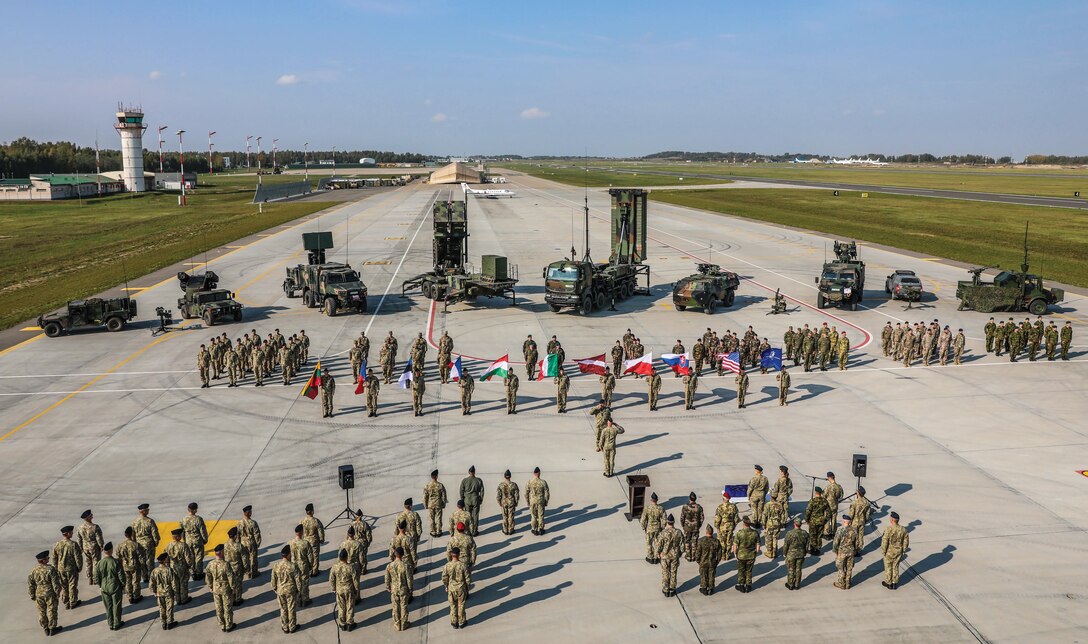 Soldiers from ten nations prepare static displays for closing ceremony of Tobruq Legacy 2020 at Siauliai Air Base, Lithuania. Image by: Capt. Rachel Skalisky. Date: September 28, 2020
