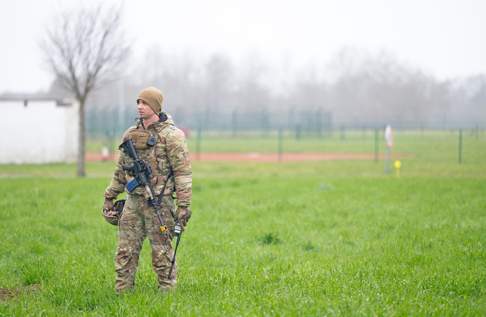 U.S. Air Force 1st Lt. Wayne LeVan, 435th Security Forces Squadron flight commander, assesses mission readiness during Exercise Agile Bison 23-1 at Chièvres Air Base, Belgium, March 7, 2023. The squadron is the 435th Contingency Response Group’s first-in security coined as Phoenix First-in Security Team (FIST).