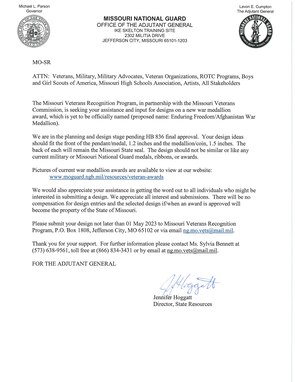 Memorandum describing contest to design the Enduring Freedom/Afghanistan War Medal for Missouri