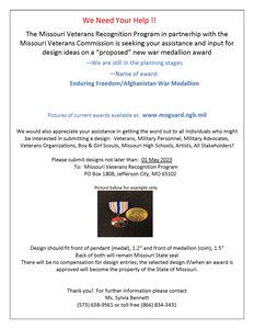 Flyer describing contest to design the Enduring Freedom/Afghanistan War Medal for Missouri