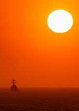 The Arleigh-Burke Class guided-missile destroyer USS Oscar Austin (DDG 79) steams in the Atlantic Ocean, March 7, 2023.