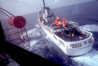 The Coast Guard Cutter Confidence (WMEC 619) conducts helicopter operations while underway on patrol.