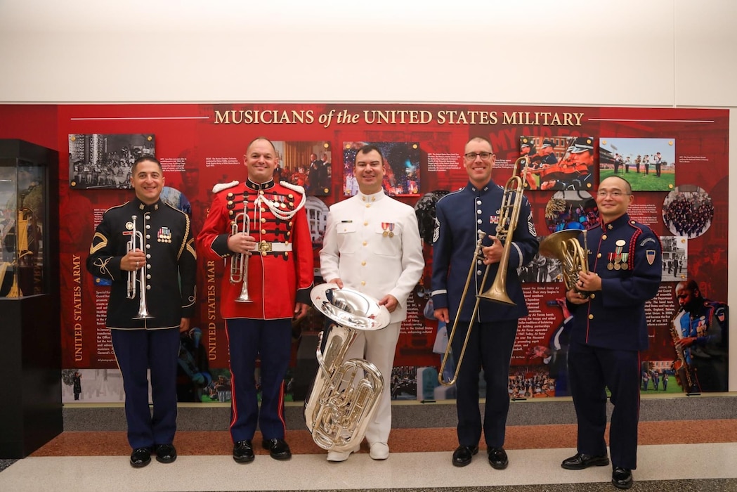 A display in the Pentagon recognizing the history and contributions of musicians in the United States military.