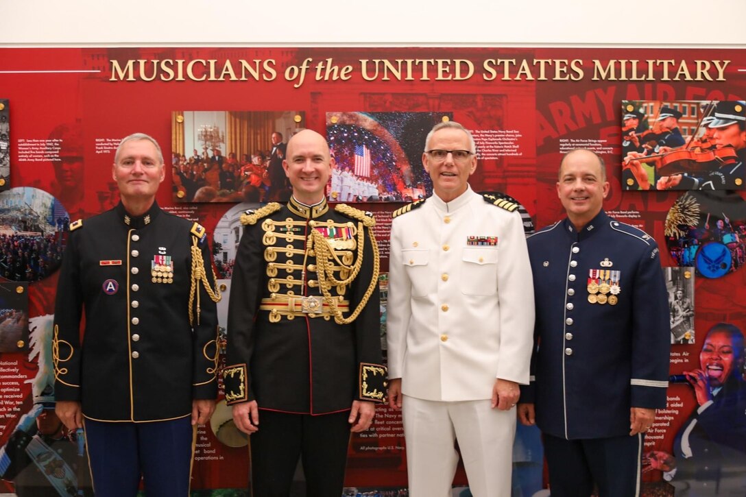 A display in the Pentagon recognizing the history and contributions of musicians in the United States military.