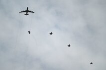 Four F-35I ADIR AS-1s assigned to the 140 Squadron, Nevatim Air Base Israel, escort a B707 Refueler in preparation for Red Flag-Nellis 23-2 at Nellis Air Force Base, Nevada, March 8, 2023.