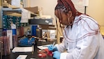 PORTSMOUTH, Va. (March 9, 2023) Laboratory Technician Andrienne Collier works with wound cultures to isolate microorganisms while working at the Naval Medical Center Portsmouth laboratory. As part of the Defense Health Agency’s Tidewater Market, the NMCP laboratory provides a comprehensive range of anatomic pathology, blood bank, and clinical pathology services to eligible beneficiaries in the Tidewater region. (U.S. Navy photo by Mass Communication Specialist 2nd Class Dylan M. Kinee/Released)