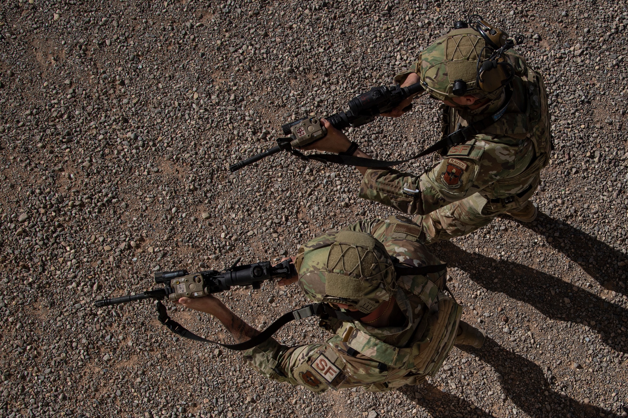 Airmen from the 49th Security Forces Squadron practice small unit tactical movements during the first-ever-ever Fire Team Leaders Course at Holloman Air Force Base, New Mexico, Feb. 28, 2023. FTLC and other courses like it develop Airmen into more capable warfighters and transform Defenders into competent and confident leaders. (U.S. Air Force photo by Senior Airman Antonio Salfran)