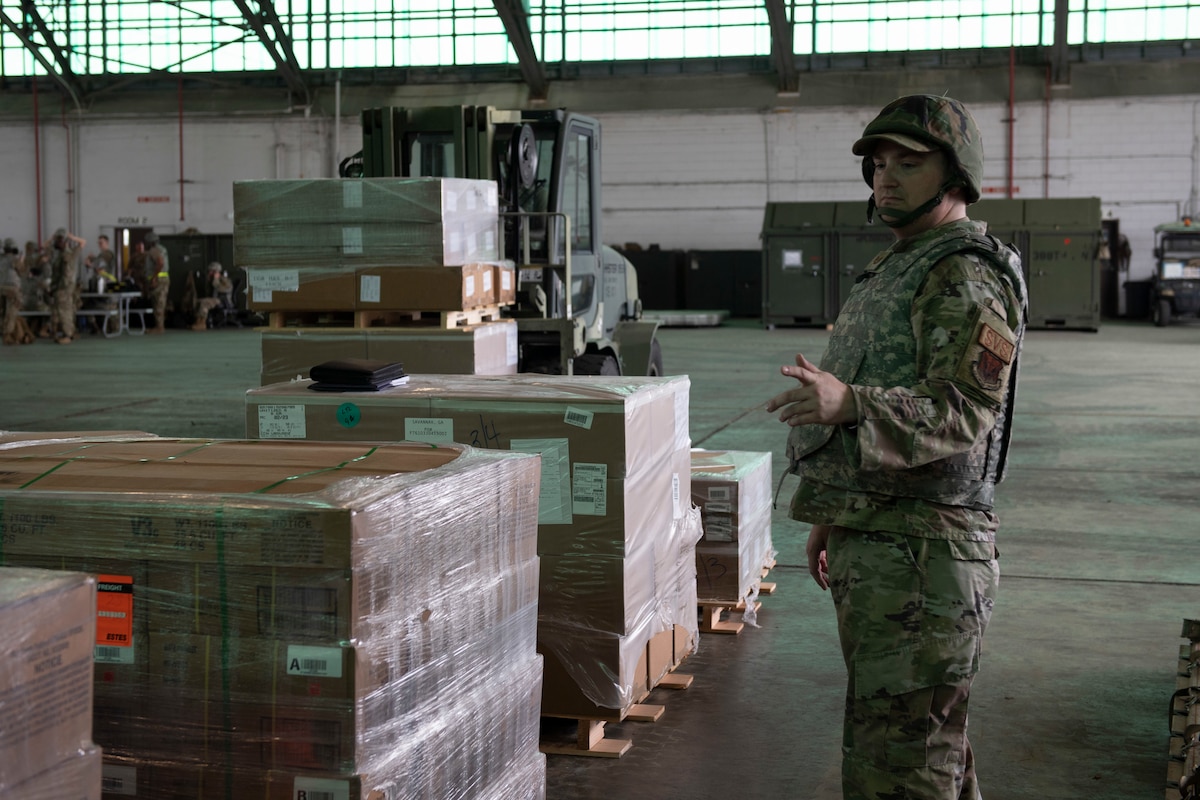 Tech. Sgt. Alexander Rogers, 366th Force Support Squadron assistant dining facility manager, checks on the food supply during Agile Flag 23-1, at the Air Dominance Center, a combat readiness training center, in Savannah, Ga., March 1, 2023. The 366th Fighter Wing acted as the Lead Wing for the exercise, which is a tailorable force package assembled prior to deployment with a designated commander, special staff, mission generation force element and air base force element. (U.S. Air Force photo by Tech. Sgt. Joshua Edwards)