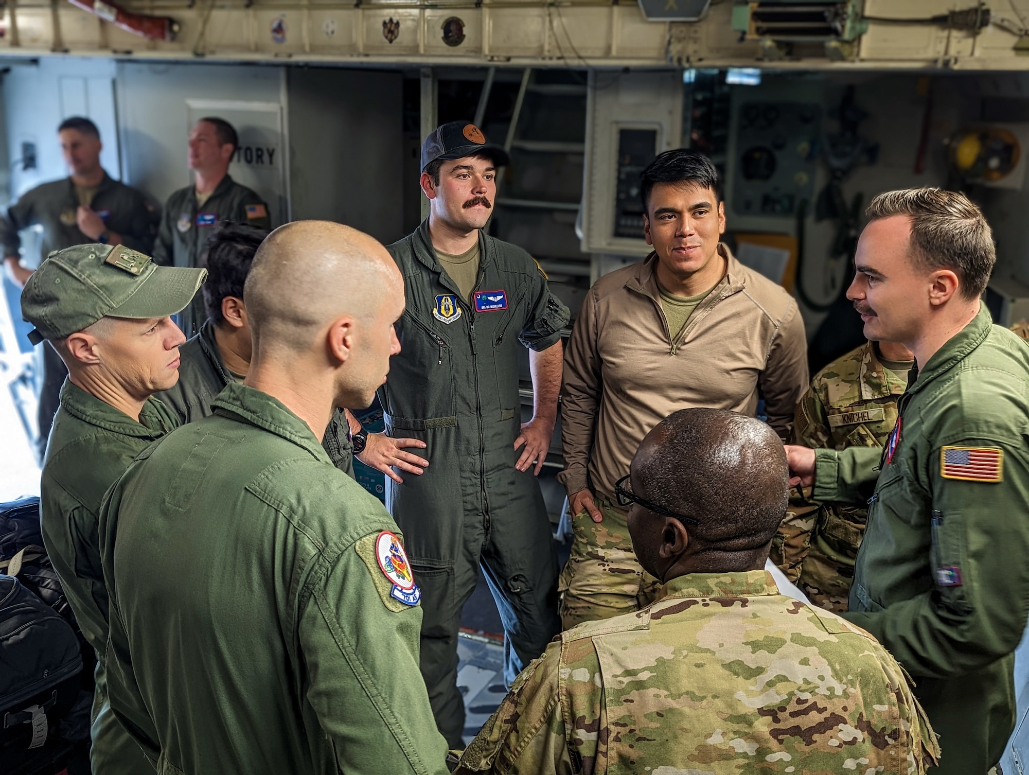 An Air Force Reserve C-17 Globemaster III aircrew, from Joint Base Charleston's 701st Airlift Squadron, briefed before flying westward over the Great Plains and Rocky Mountains, March 9, 2023. The Reserve aircrew trained on skills that couldn't easily be replicated locally at Charleston, such as flying over terrain, adverse weather, and aerial refueling including practicing emergency procedures. (U.S. Air Force photo by Tech. Sgt. Della Creech)