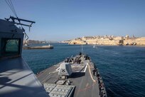 (March 11, 2023) The Arleigh Burke-class guided-missile destroyer USS Nitze (DDG 94) arrives in Valletta, Malta for a scheduled port visit, March 11, 2023. The George H.W. Bush Carrier Strike Group is on a scheduled deployment in the U.S. Naval Forces Europe area of operations, employed by U.S. Sixth Fleet to defend U.S., allied, and partner interests.