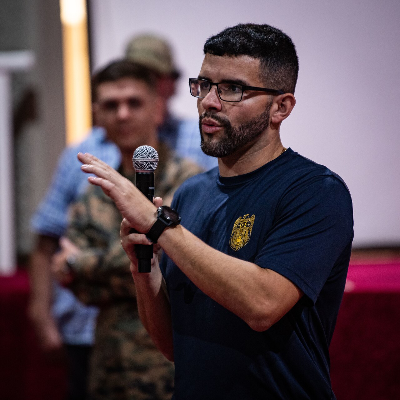 230307-N-DK722-1009 MOMBASA, Kenya (March 6, 2023) A Naval Criminal Investigation Service agent speaks to exercise Cutlass Express 2023 participants during the academic portion of the Visit, Board, Search and Seizure training in the Bandari Maritime Academy of Mombasa, Kenya, March 6, 2023. Cutlass Express 2023, conducted by U.S. Naval Forces Africa (NAVAF) and sponsored by U.S. Africa Command (AFRICOM) is designed to assess and improve combined maritime law enforcement techniques, promote safety and security in the Western Indian Ocean, and increase interoperability between participating nations. U.S. Sixth Fleet, headquartered in Naples, Italy, conducts the full spectrum of joint and naval operations, often in concert with allied and interagency partners, in order to advance U.S. national interests and security and stability in Europe and Africa. (U.S. Navy photo by Mass Communication Specialist 1st Class Cameron C. Edy)