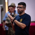 230307-N-DK722-1009 MOMBASA, Kenya (March 6, 2023) A Naval Criminal Investigation Service agent speaks to exercise Cutlass Express 2023 participants during the academic portion of the Visit, Board, Search and Seizure training in the Bandari Maritime Academy of Mombasa, Kenya, March 6, 2023. Cutlass Express 2023, conducted by U.S. Naval Forces Africa (NAVAF) and sponsored by U.S. Africa Command (AFRICOM) is designed to assess and improve combined maritime law enforcement techniques, promote safety and security in the Western Indian Ocean, and increase interoperability between participating nations. U.S. Sixth Fleet, headquartered in Naples, Italy, conducts the full spectrum of joint and naval operations, often in concert with allied and interagency partners, in order to advance U.S. national interests and security and stability in Europe and Africa. (U.S. Navy photo by Mass Communication Specialist 1st Class Cameron C. Edy)