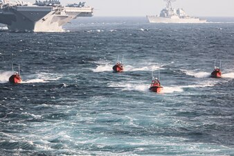 The Gerald R. Ford Carrier Strike Group during COMPTUEX in the Atlantic Ocean.