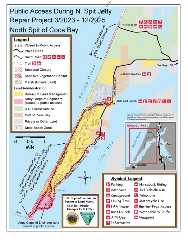 Map of Road Closures during Coos Bay N. Jetty Repairs