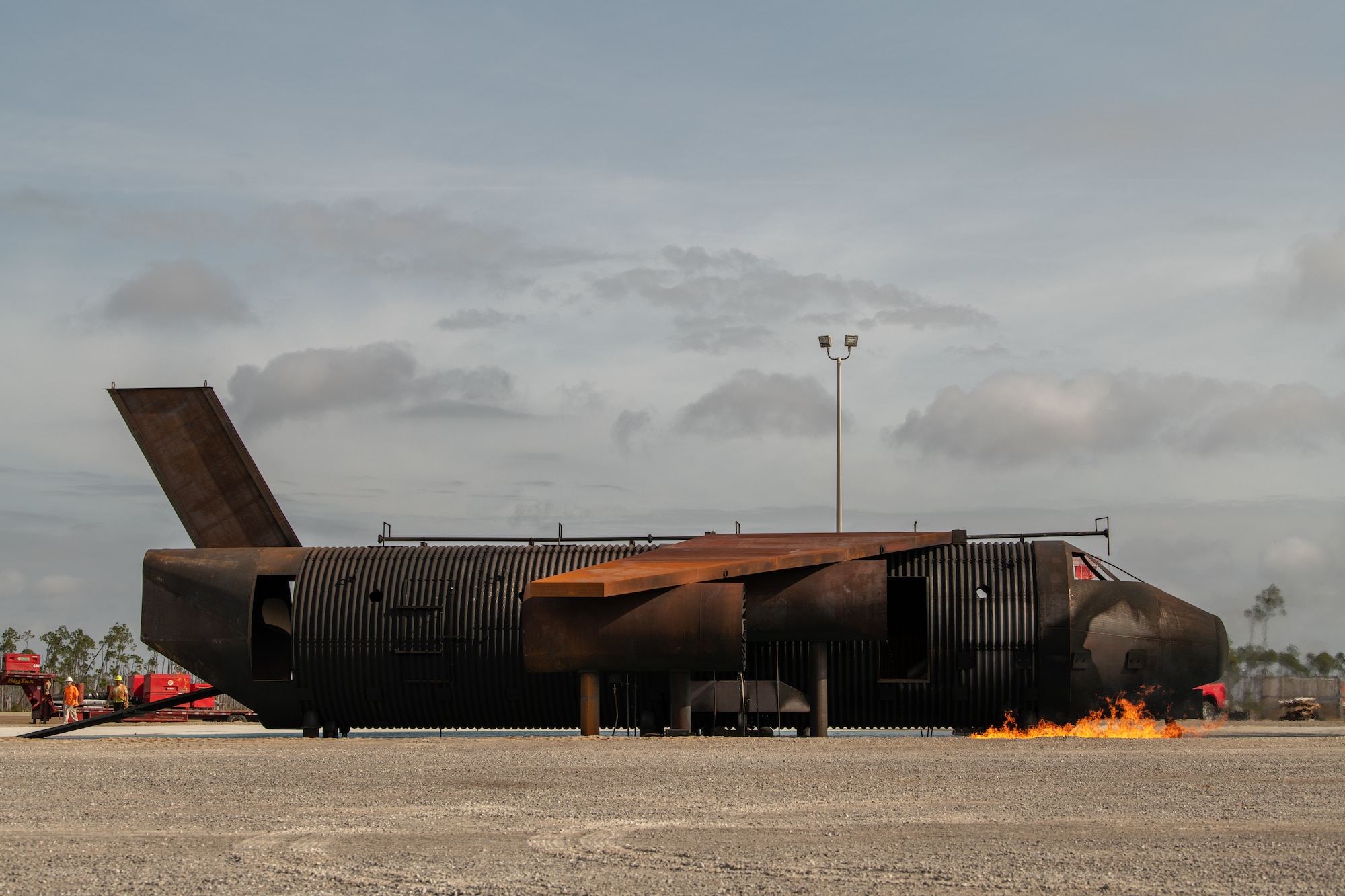 Plane is set on fire for training