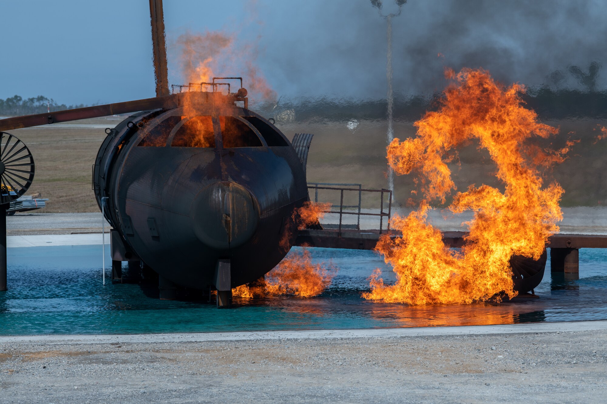 Plane is set on fire for training