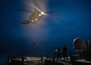 USS Arleigh Burke (DDG 51) conducts flight operations in the North Sea.