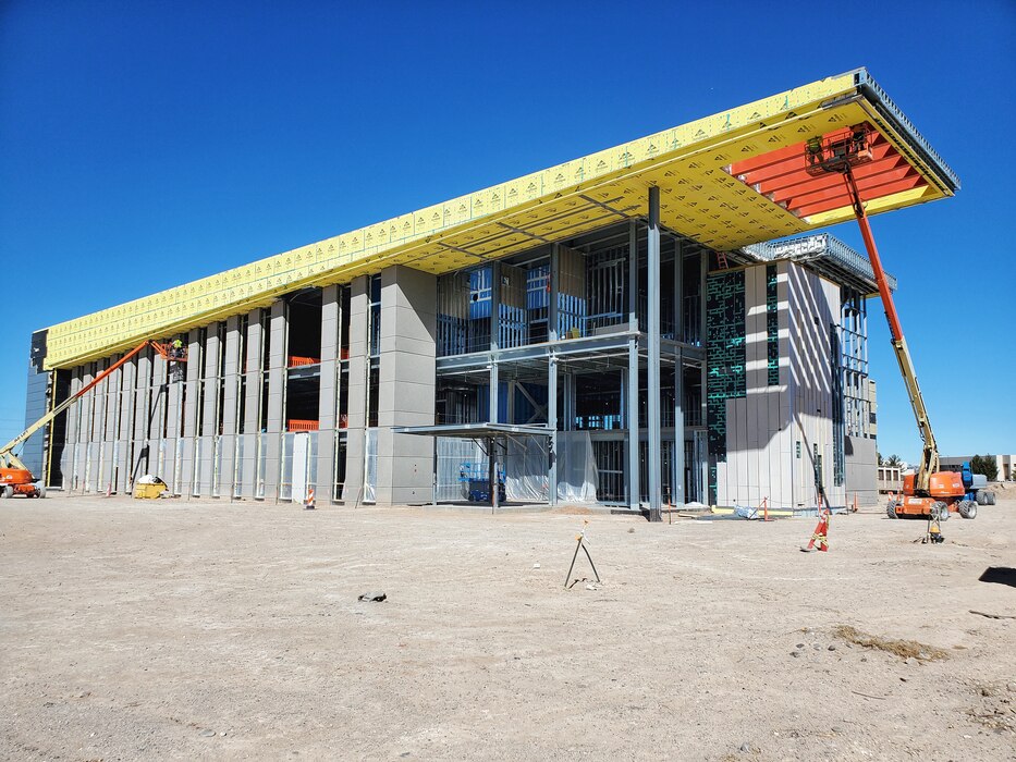KIRTLAND AIR FORCE BASE, N.M. – Construction of the Defense Threat Reduction Agency’s new Administration Building is seen in this photo taken Feb. 28, 2023, by Richard Banker.