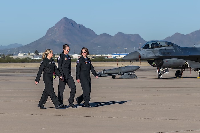 Air Combat Command 2023 Demonstration Team pilots walk the flight line
