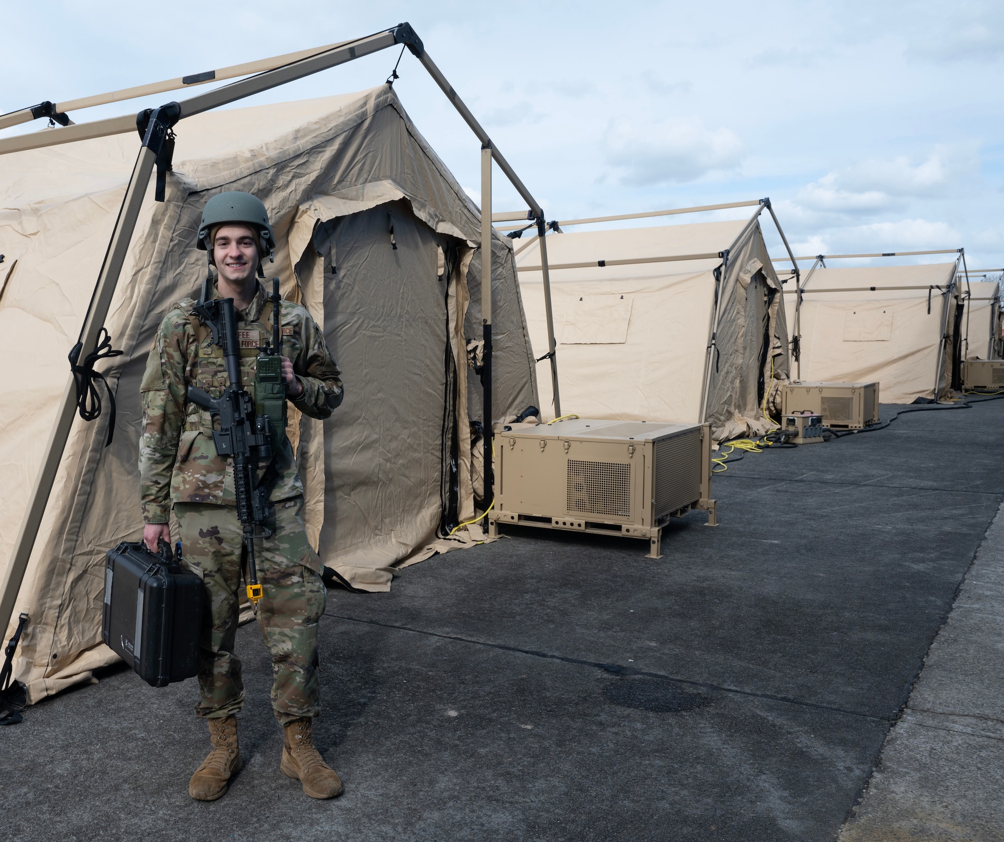 U.S. Air Force 1st Lt. Tyler Fefee, 435th Contingency Response Squadron bare base flight commander, is responsible for safe living conditions for all members, along with operational infrastructure during Exercise Agile Bison at Chièvres Air Base, Belgium, March 11, 2023.