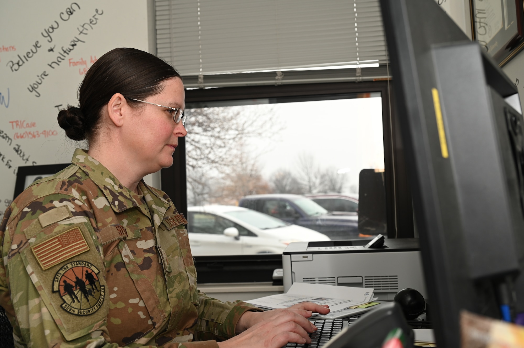 MSgt. Melissa Spoon, 509th Bomb Wing Resiliency Coordinator, poses for a photo at Whiteman Air Force Base, Missouri, March 3, 2023. Spoon shared her story on how developing resiliency in her life set herself up for success as a resiliency coordinator. (U.S. Air Force photo by Airman 1st Class Joseph Garcia)