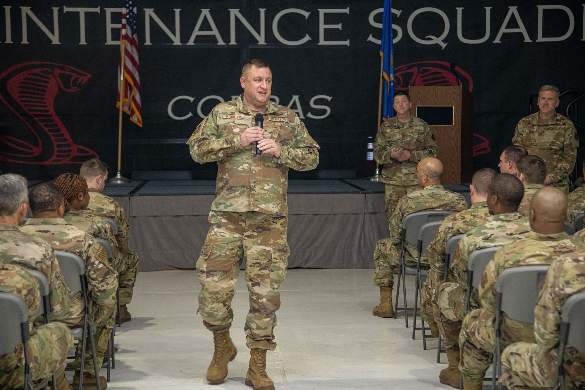Commander speaks to a crowd