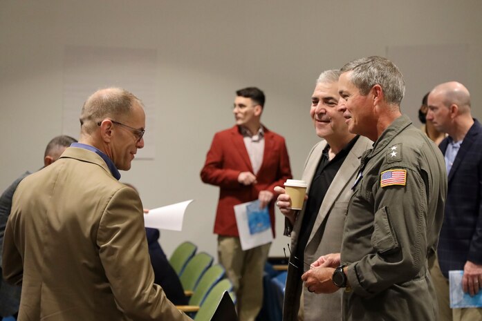 Rear Adm. Pete Garvin, commander, Naval Education and Training Command (NETC) meets with Chief of Chaplains of the Navy, Rear Adm. Gregory Todd, and Deputy Chief of Chaplains, Rear Adm.
Carey Cash, during the Professional Naval Chaplaincy Executive Board offsite meeting onboard Naval Air Station Pensacola February 28, 2023. Naval Education and Training Command’s mission is to recruit, train and deliver those who serve our nation, taking them from street-to-fleet by transforming civilians into highly skilled, operational and combat ready warfighters. (United States Navy photo by Lt. j.g. Sean Panish)