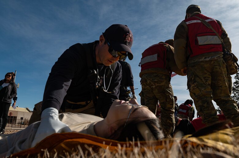 Paramedics giving medical care