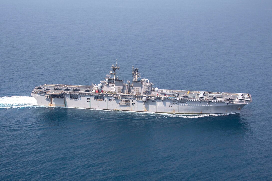 Amphibious assault ship USS Makin Island (LHD 8) transits the Gulf of Thailand during exercise Cobra Gold 202, March 3, 2023. Exercise Cobra Gold 2023, in its 42nd iteration, is one of the largest multilateral theater security cooperation exercises in the Indo-Pacific and reflects the U.S. commitment to allies and partners, providing a continuous and reliable platform to train, prepare, and enhance regional interoperability. The Makin Island Amphibious Ready Group, comprised of amphibious assault ship USS Makin Island and amphibious transport dock USS Anchorage (LPD 23) and USS John P. Murtha (LPD 26), is operating in the U.S. 7th Fleet area of operations with the embarked 13th MEU to enhance interoperability with Allies and partners and serve as a ready-response force to defend peace and maintain stability in the Indo-Pacific region.