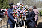 Col. Jason Glass, Tennessee National Guard’s assistant adjutant general–air, and Nashville Mayor John Cooper place a commemorative wreath on former President Andrew Jackson’s tomb at Jackson’s home, The Hermitage, outside Nashville March 15, 2023. The ceremony took place on what would have been Jackson’s 256th birthday.