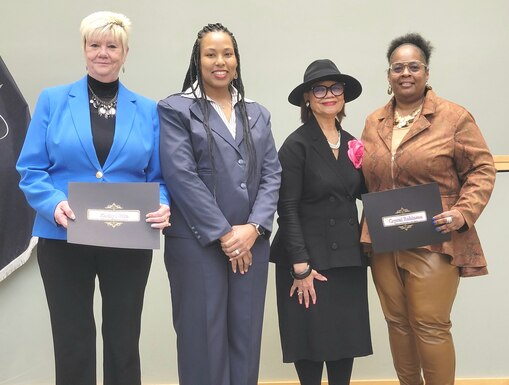 Kathy Nitka, Deputy Commander Kishayra Lambert, Rev. Dr. Lorina Marshall-Blake and Crystal Robinson pose for a photo after the Women’s History Month Program in Philadelphia on March 8, 2023. DLA Troop Support, located in Philadelphia, PA, is a Major Subordinate Command of the Defense Logistics Agency, with a global presence including offices in Europe & Africa and the Pacific regions.