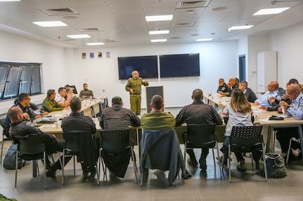 Commanders from various Israeli emergency services sits through a Commander's Course on Incident Command System class in Tel Avi Israel, 6 December 2022