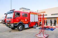 An Israeli National Fire and Rescue Authority vehicle is put on display for the Commander's Course on Incident Command hosted by the Israeli Home Front Command on 04 December 2022.